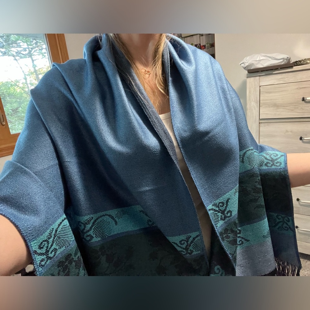 Blue and Teal Patterned Shawl